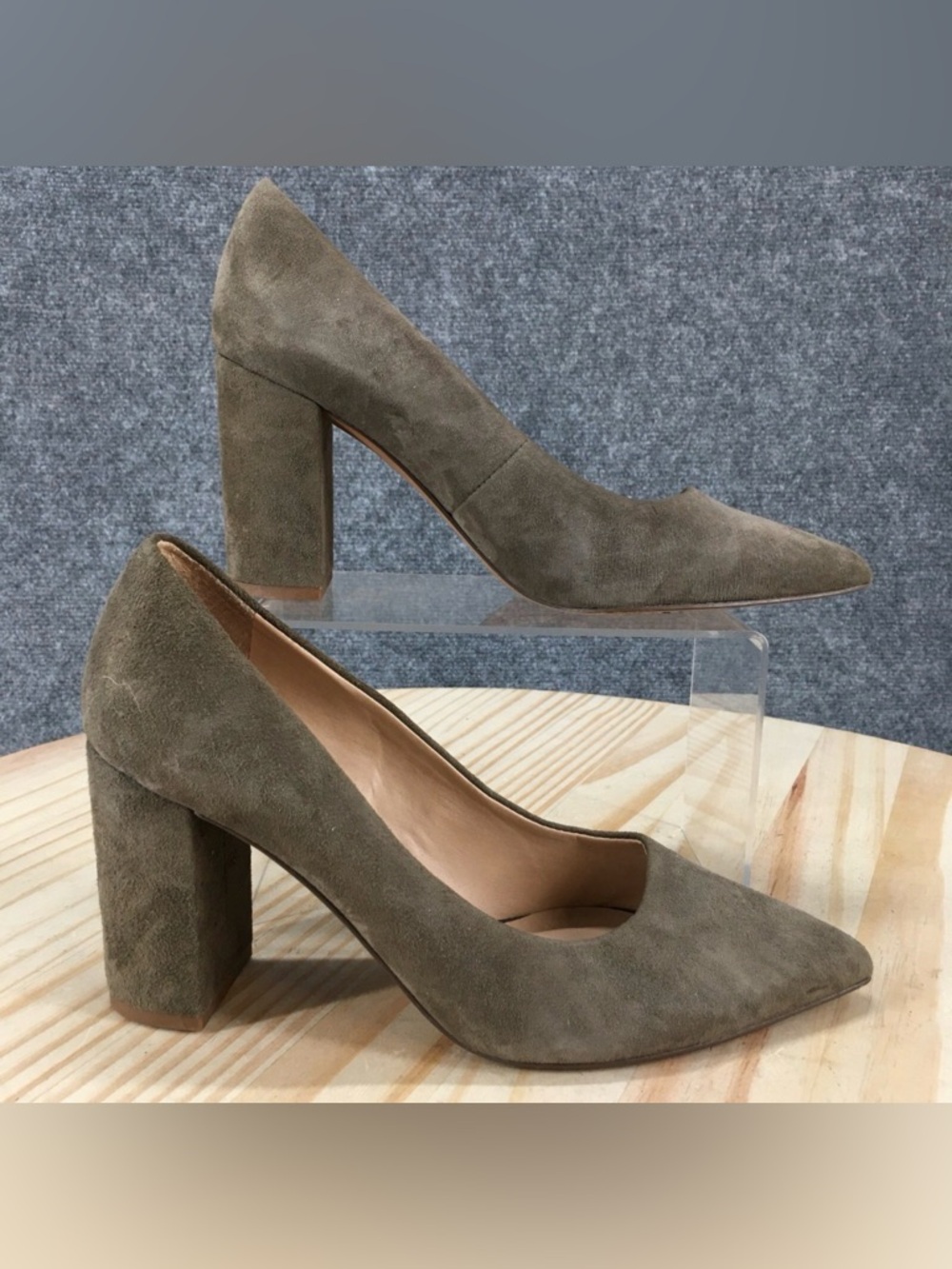 Franco Sarto 9M Palma Pointed Pumps Olive Green Suede-EUC